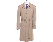 40R Vintage Botany 500 Khaki Single-Breasted Belted Trench Coat Overcoat Rain Liner Size M