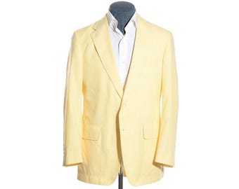38R Vintage Haspel Yellow & White Seersucker Striped Sport Coat Blazer Jacket (Size S)