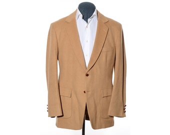 46L Long Vintage Camel Hair Tan Beige Patch Pockets Sport Coat Blazer Jacket