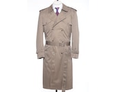 44R Vintage London Towne Fog Gray Double Breasted Trench Coat Raincoat Plush Liner Top Size XL