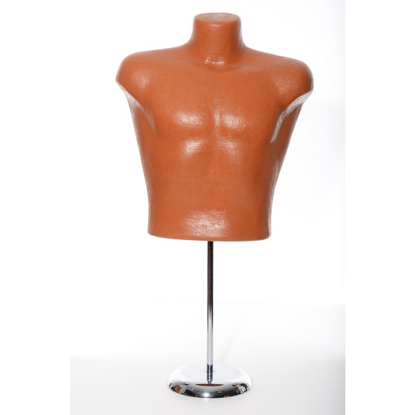 Vintage Antique Male Torso Mannequin Full Chest Steel Tabletop Stand Display 38" Chest