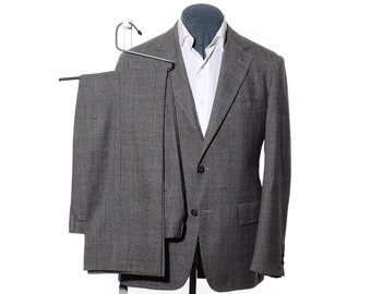 38R Vintage 60s 3-Roll-2 Gray Glen-Plaid Wool Two-Piece Suit 30x30 Trousers Jacket Size S