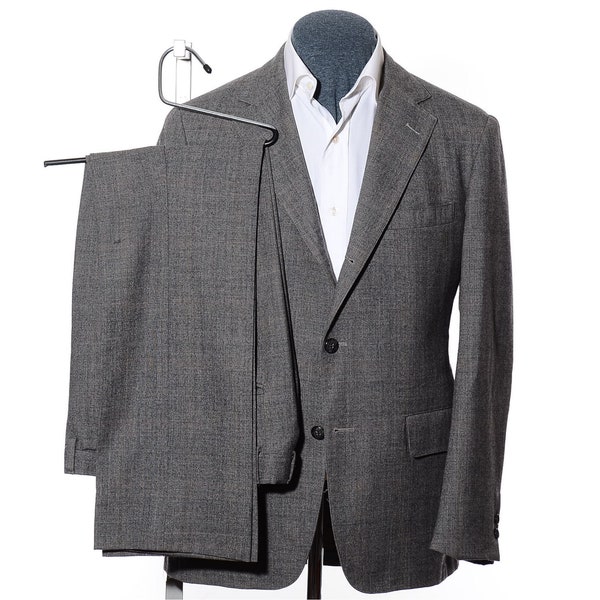 38R Vintage 60s 3-Roll-2 Gray Glen-Plaid Wool Two-Piece Suit 30x30 Trousers Jacket Size S