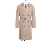 40R Vintage Gleneagles Khaki Double-Breasted Trench Coat Raincoat Zip-In Plush Liner Size M