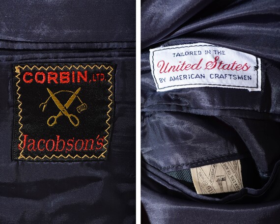 40R Vintage 70s Corbin Navy-Blue/Black Wool-Blend… - image 9