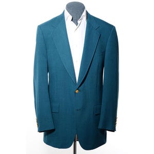 42L Long Vintage Teal Green Gold-Buttons Patch-Pockets Golf Jacket Blazer