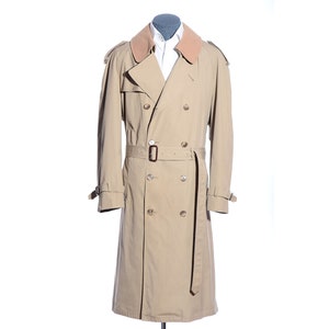 44R Vintage Double-Breasted Lord & Taylor Khaki Belted Trench Coat Raincoat w/Collar Size XL