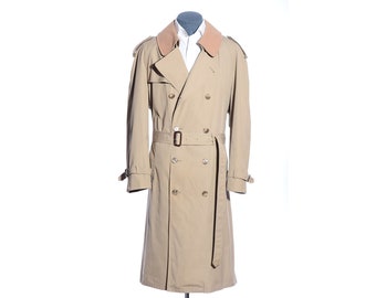 44R Vintage Double-Breasted Lord & Taylor Khaki Belted Trench Coat Raincoat w/Collar Size XL