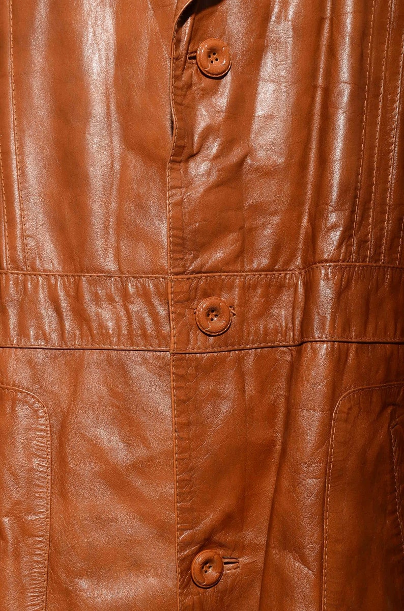 Vintage 70s Caramel Brown LEATHER Imperial Men/'s Retro Coat Jacket Disco Tall 44L Size XLT