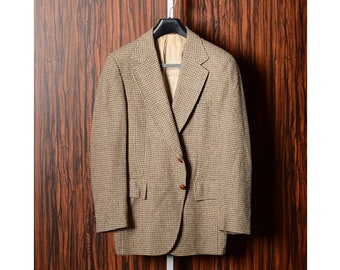 42R Vintage 70s Fifth Avenue Brown Gray Houndstooth Wool Tweed Wide-Lapels Sport Coat Jacket Size L