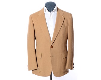 40R Vintage Tan Camel Hair Two-Button Patch Pockets Sport Coat Blazer Jacket Size M