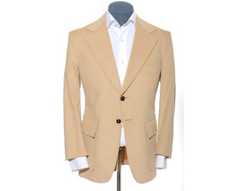 39S Kurze Vintage 70er Jahre Beige Cord Western Breit Revers Aufgesetzte Taschen Sport Mantel Blazer Jacke