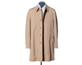 42L Long Vintage London Fog Maincoats Tan Khaki Single-Breasted Raincoat Overcoat Top Coat with Liner