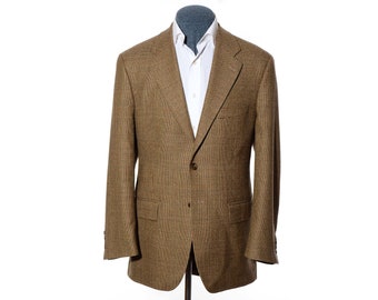 40R Classic-Fit Vintage Polo University Club Ralph Lauren Brown Plaid Wool Sport Coat Blazer Jacket