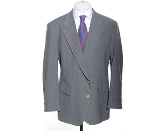 44R Vintage Gray Wool Blend Patch Pockets Gold-Button Blazer Sport Coat Jacket Size XL