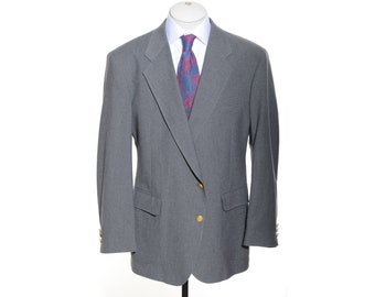 44R Vintage Gray Wool-Blend Patch Pockets Gold-Button Blazer Sport Coat Jacket (Size XL)
