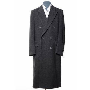 40L Long Vintage Double-Breasted Gray Wool Peaked-Lapels Overcoat Top Coat Peacoat