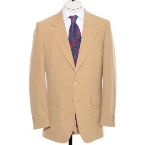 41L Long Vintage 70s Beige Patch Pockets Gold Button Blazer Sport Coat Jacket