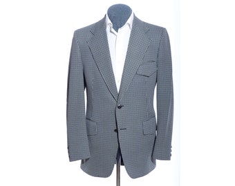 42R Vintage 70s Crowleys Blue Gray Houndstooth Wide-Lapels Sport Coat Blazer Jacket Size L