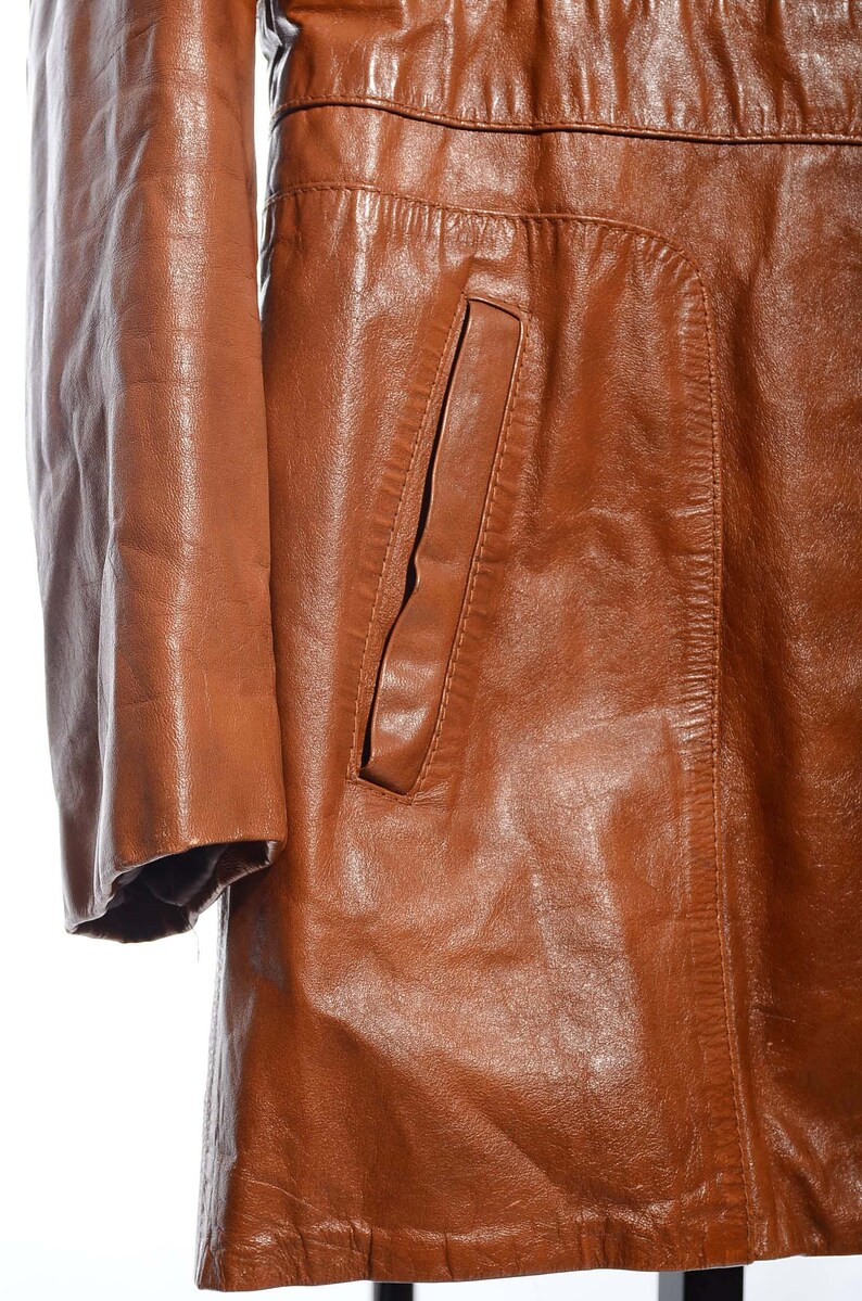 Vintage 70s Caramel Brown LEATHER Imperial Men/'s Retro Coat Jacket Disco Tall 44L Size XLT