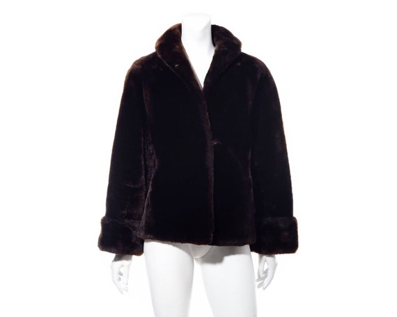 Vintage Womens Dark Brown Faux Fur Plush Soft Jac… - image 1