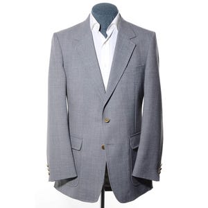 42L Long Slim-Fit Vintage 1970s Arnie Gray Wool-Blend Patch-Pockets Blazer Sport Coat