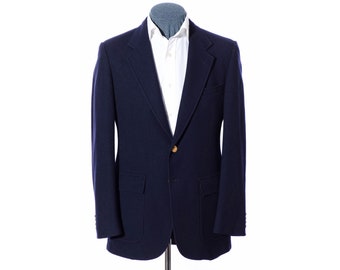 39L Long Vintage Antons Navy-Blue Wool Gold-Button Blazer Jacket Patch Pockets Sport Coat