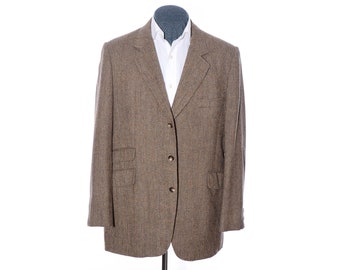 42R Vintage Three-Button G. Hardy of London Brown Herringbone Crombie Wool Tweed Sport Coat Blazer Jacket Size L