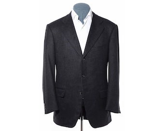 42R Pal Zileri Blazer sportivo a tre bottoni in cashmere di lana grigio scuro/blu con trama a rombi (taglia L)