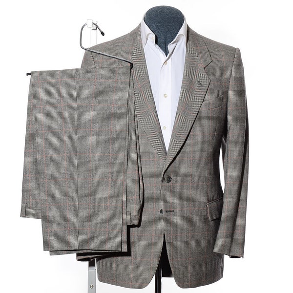 40R Vintage Italian Conte di Roma Gray Glen-Plaid Wool Two-Piece Suit 34x28 Trousers Jacket Size M