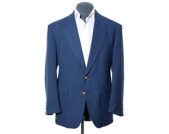 43R Vintage Stafford Cobalt Blue Wool-Blend Gold-Button Patch Pockets Blazer Jacket Sport Coat