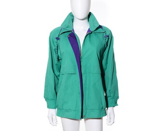 Womens Vintage 80s London Fog Teal Green Oversized Zip-Up Jacket Windbreaker Size S