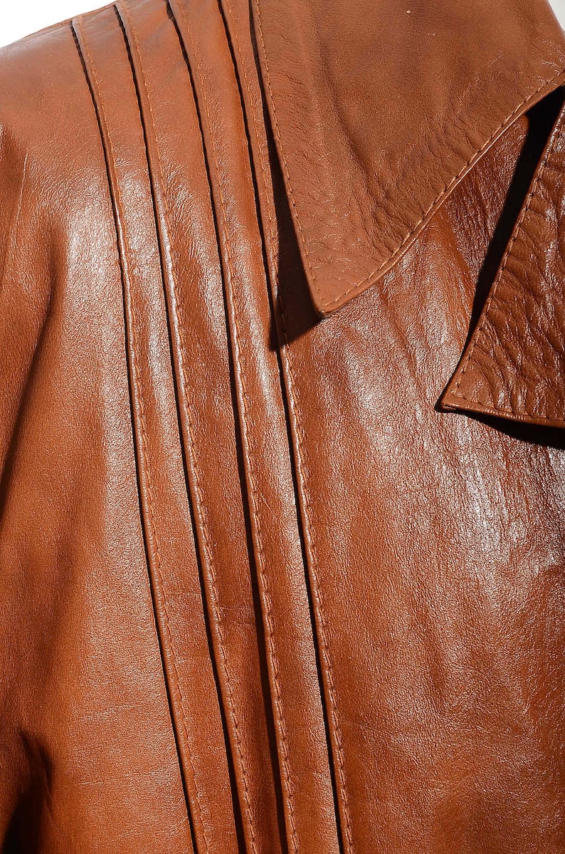 Vintage 70s Caramel Brown LEATHER Imperial Men/'s Retro Coat Jacket Disco Tall 44L Size XLT