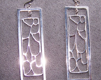 Sterling Silver "Framed Raindrops" - Pendientes de gota rectangular