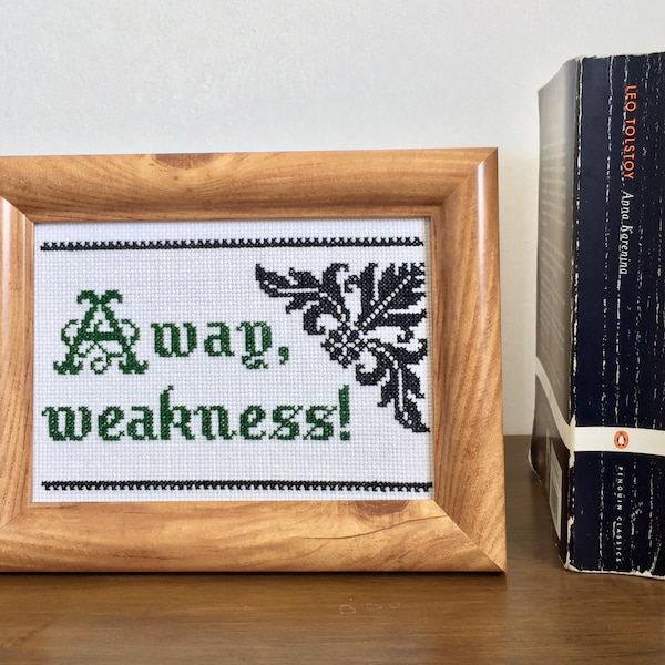 Pattern - Away, weakness! (Tolstoy, Anna Karenina) - 5"x7" cross stitch chart PDF digital instant download