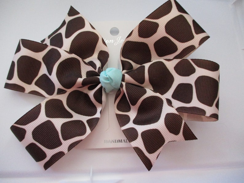 6 Giraffe Print Bow with Aqua Center Free Shipping