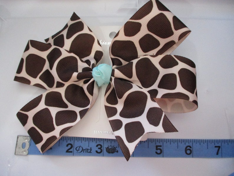 6 Giraffe Print Bow with Aqua Center Free Shipping