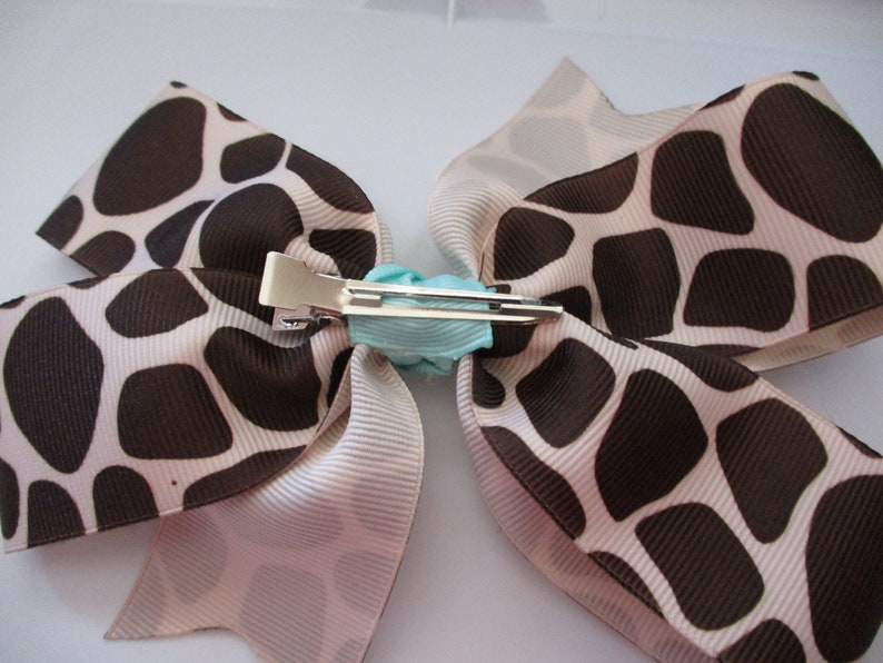 6 Giraffe Print Bow with Aqua Center Free Shipping