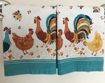 Chicken & Rooster Towels//Moda 100% Soft Cotton Kitchen Towels//tea towel//dish towel//kitchen gift//housewarming//multi color