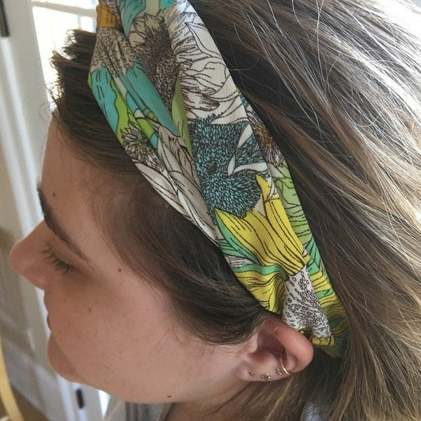 Headbands//Turban//adult hair accessory//sunflower yellow-mint//fuchsia-white//red-white-blue//pastel pink//slate blue-white//5 varieties