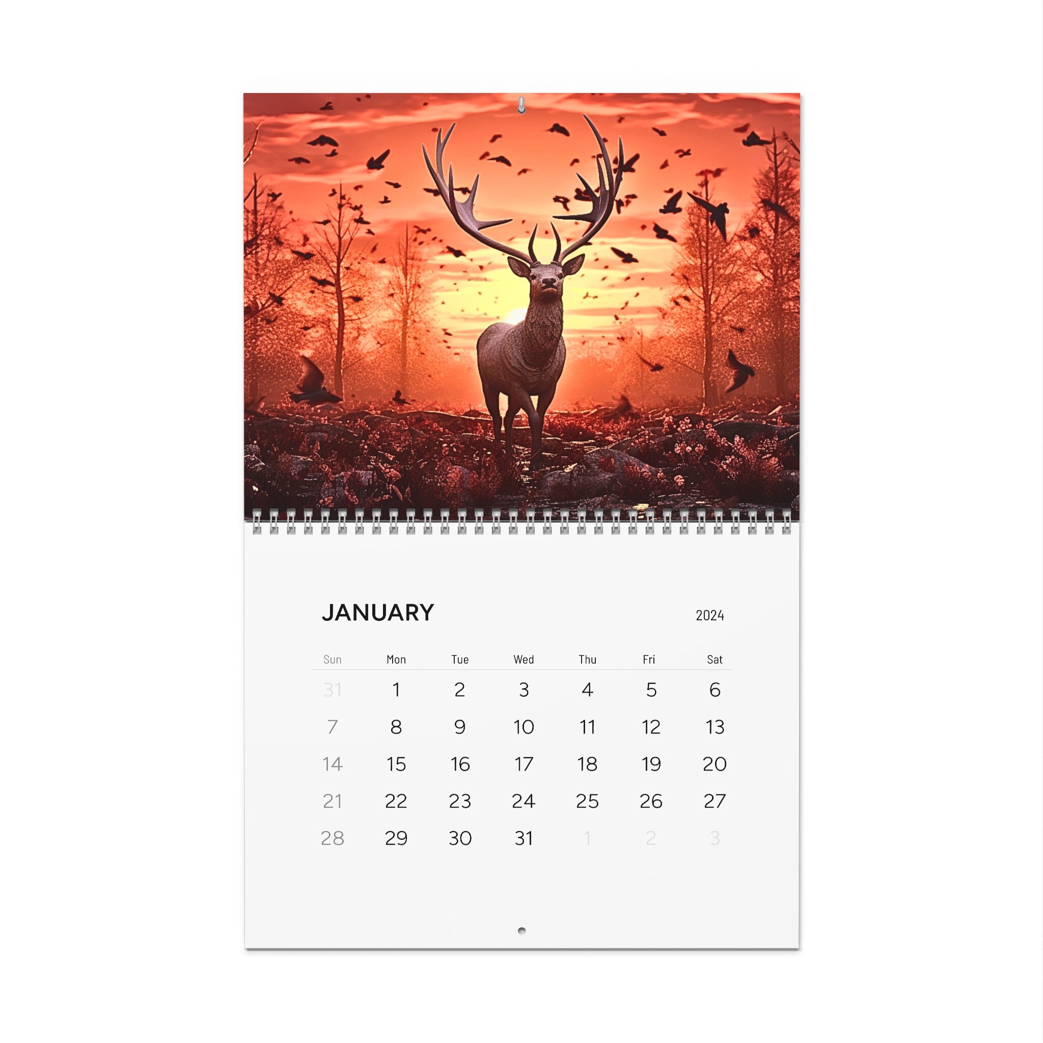 Reindeer calendar 2024, animal calendar 2024, 2024 autumn calendar, fox