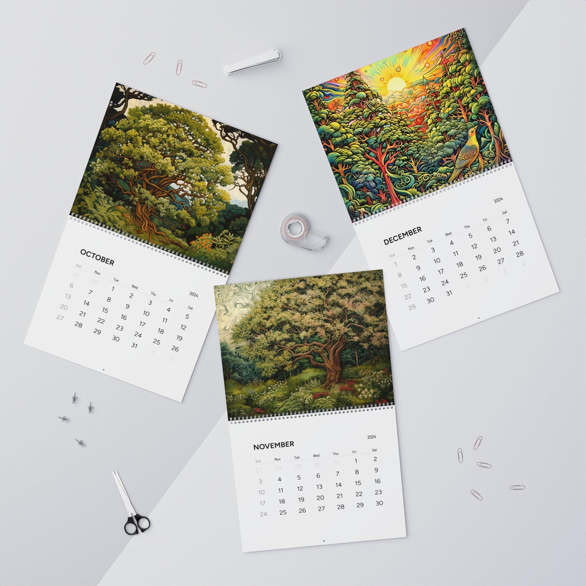 2024 tree calendar, 2024 artsy tree calendar, tree calendar 2024