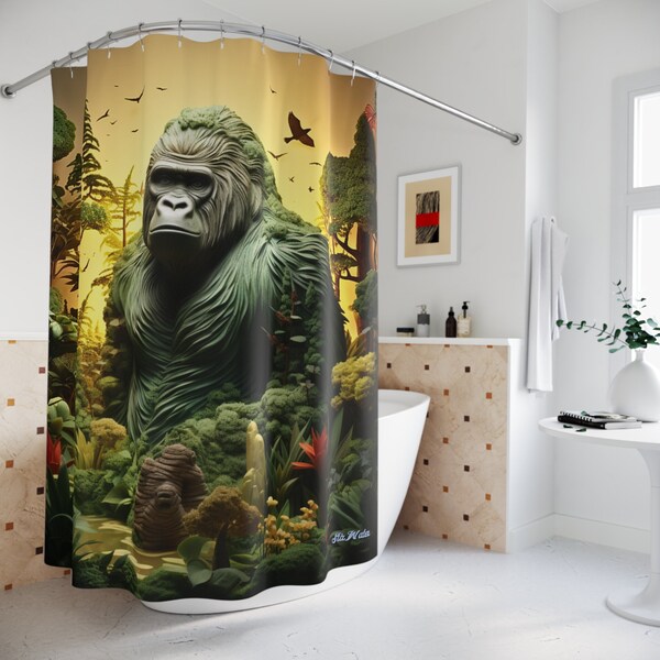 Gorilla Pattern Print Bathroom Shower Curtain