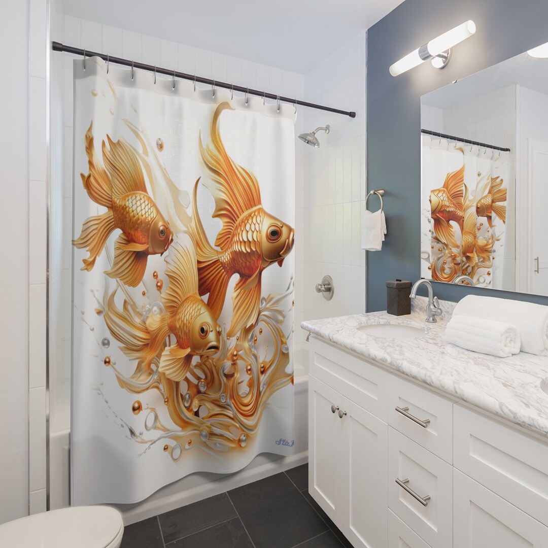 Goldfish Shower Curtains Bathroom Bright Color Decor Etsy
