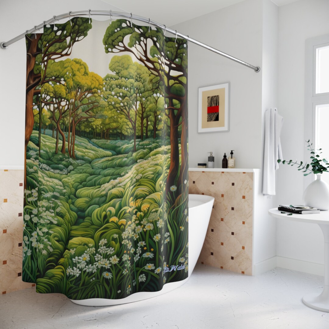 Green Tree Shower Curtain Cottagecore Cottage Core Forest Etsy