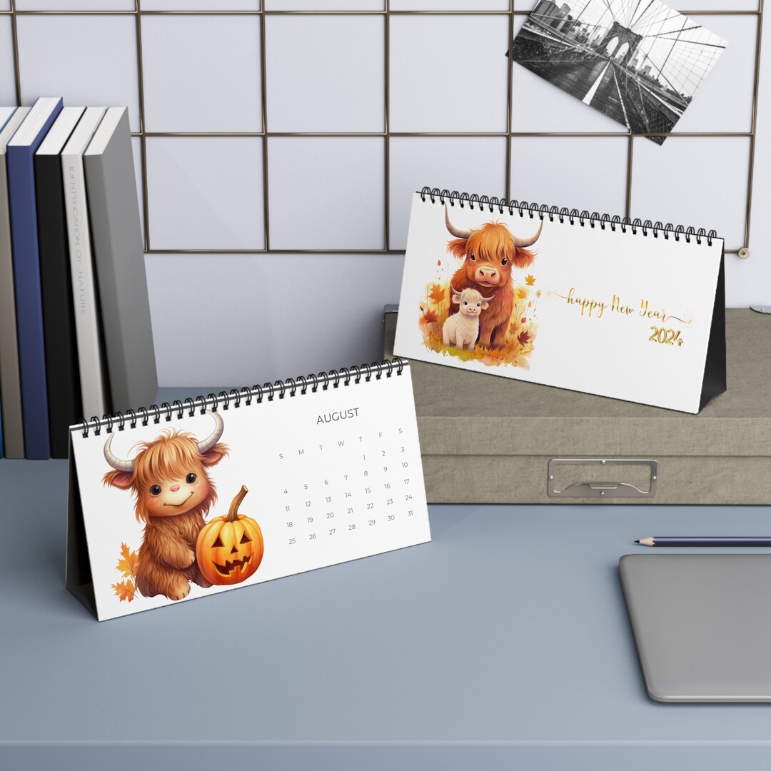 Highland Cow Desk Calendar 2024 Height Land Baby Cow Desk Etsy