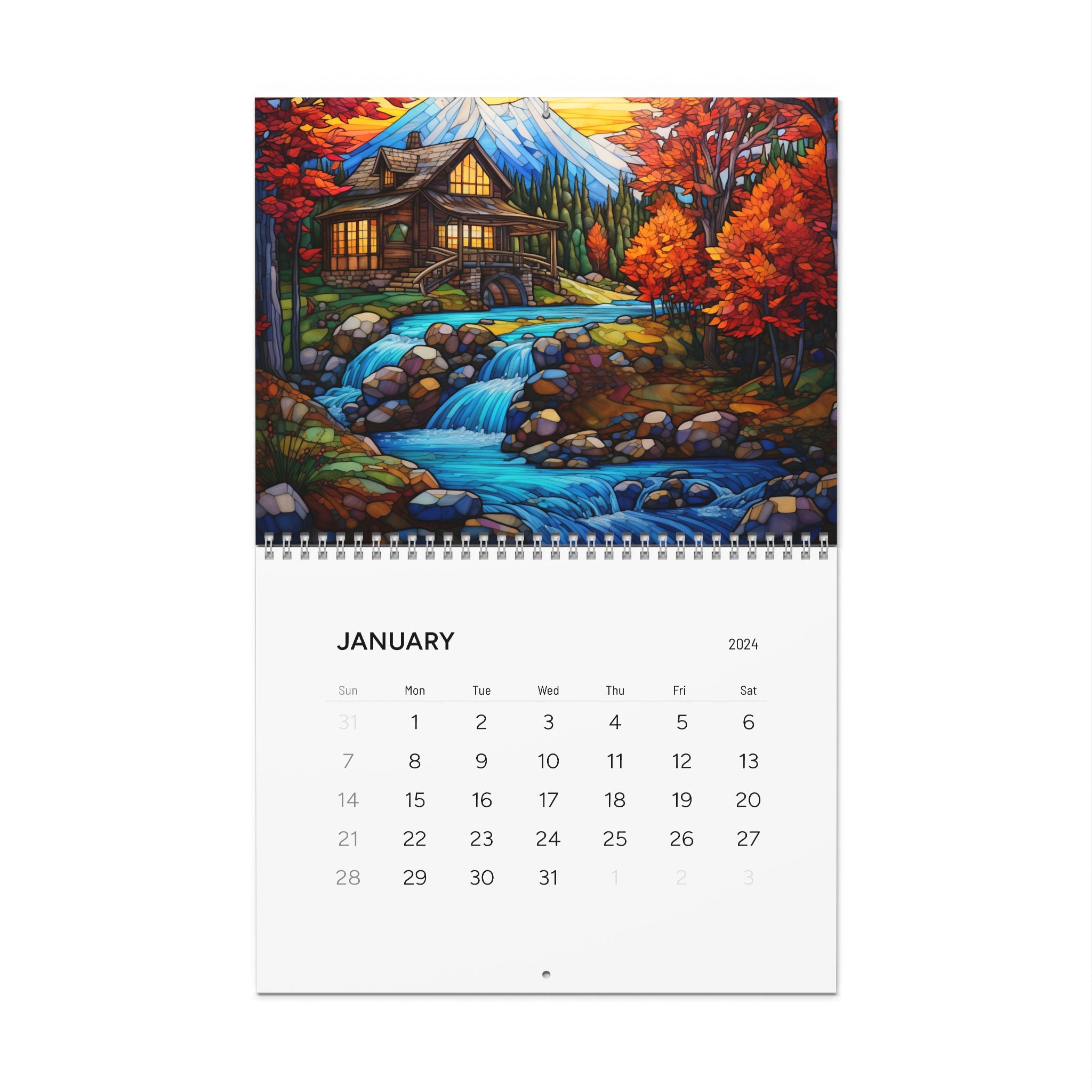 Fall wall calendar 2024, mountain calendar 2024, bridge calendar 2024