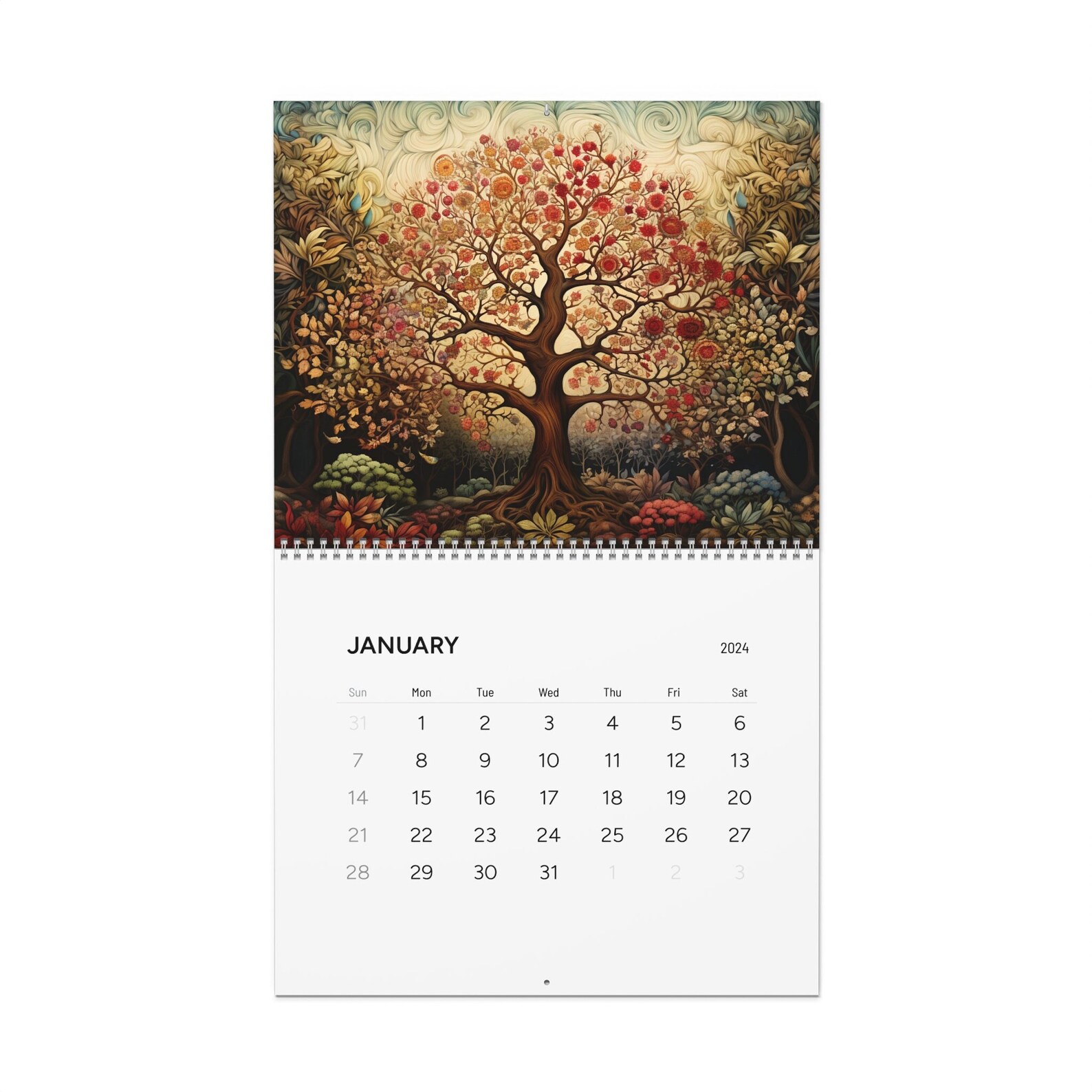 2024 Tree Wall Calendar Tree Wall Calendar 2024 Artsy Tree Etsy