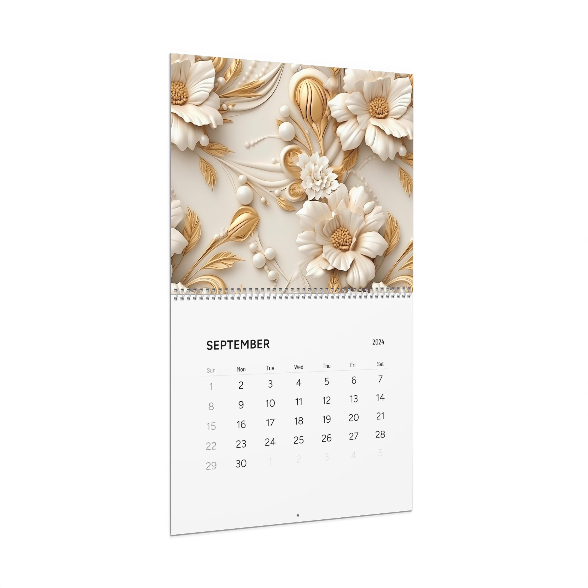 3D popcorn wall calendar 2024, glamorous white gold wall calendar 2024