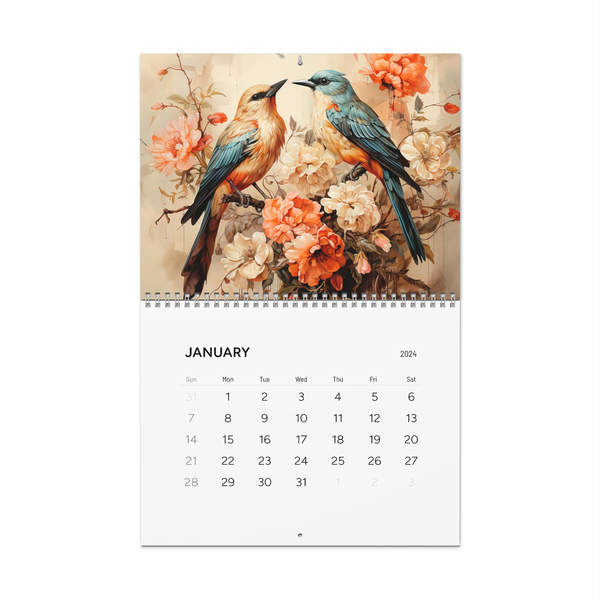 bird wall calendar 2024, wildflower bird wall calendar 2024, vintage